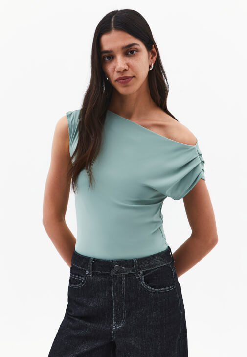 Yeşil Bot Yaka Büzgü Detaylı Bluz