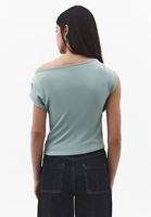 Bayan Yeşil Bot Yaka Büzgü Detaylı Bluz