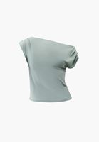 Bayan Yeşil Bot Yaka Büzgü Detaylı Bluz