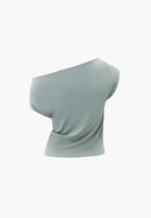 Bayan Yeşil Bot Yaka Büzgü Detaylı Bluz