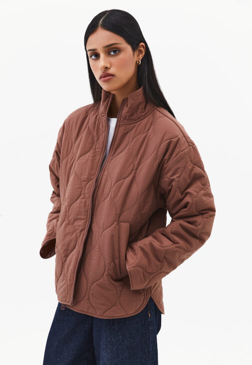 Kahverengi Loose-Fit Kapitoneli Mont