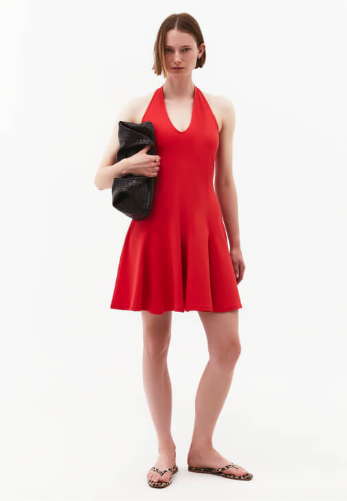 Kırmızı Halter Yaka Mini Elbise