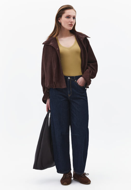  V Yaka Atlet ve Orta Bel Denim Kombini