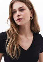 Bayan Siyah V Yaka Pamuklu Tişört