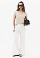 Bayan Bej V Yaka Pamuklu Tişört