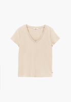 Bayan Bej V Yaka Pamuklu Tişört