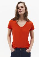 Bayan Turuncu V Yaka Pamuklu Tişört