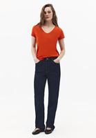 Bayan Turuncu V Yaka Pamuklu Tişört