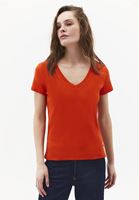 Bayan Turuncu V Yaka Pamuklu Tişört
