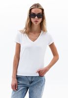 Bayan Beyaz V Yaka Pamuklu Tişört