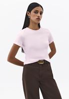 Bayan Pembe Pamuklu Sıfır Yaka Tişört