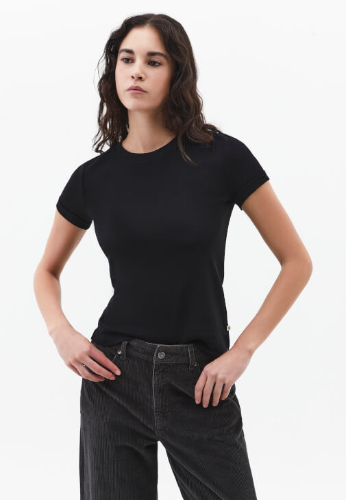 Siyah Pamuklu Sıfır Yaka Tişört