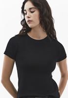 Bayan Siyah Pamuklu Sıfır Yaka Tişört