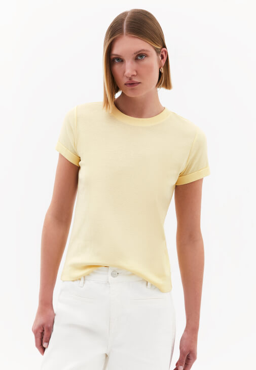 Sarı Pamuklu Sıfır Yaka Tişört