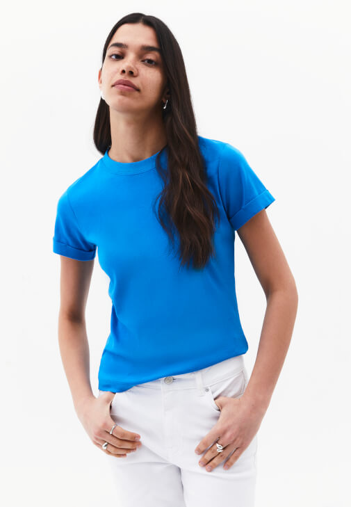 Mavi Pamuklu Sıfır Yaka Tişört