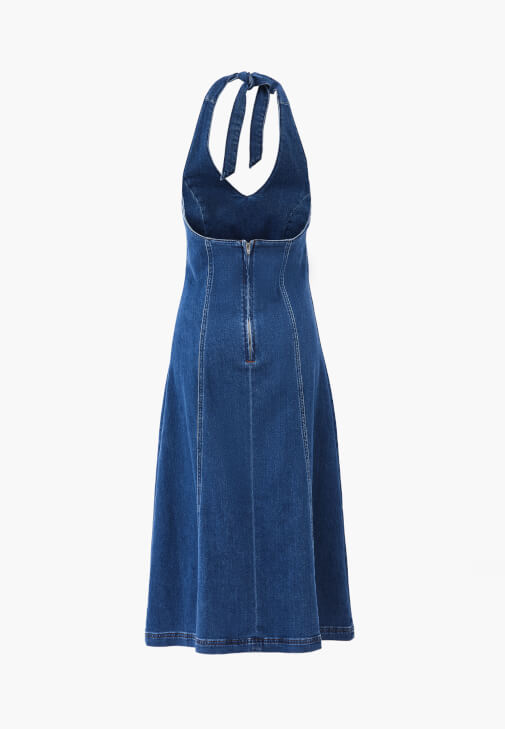 Denim Elbise ve Fileli Babet Kombini