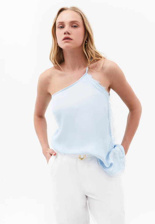 Mavi Dantel Detaylı Bluz ( TENCEL™ )