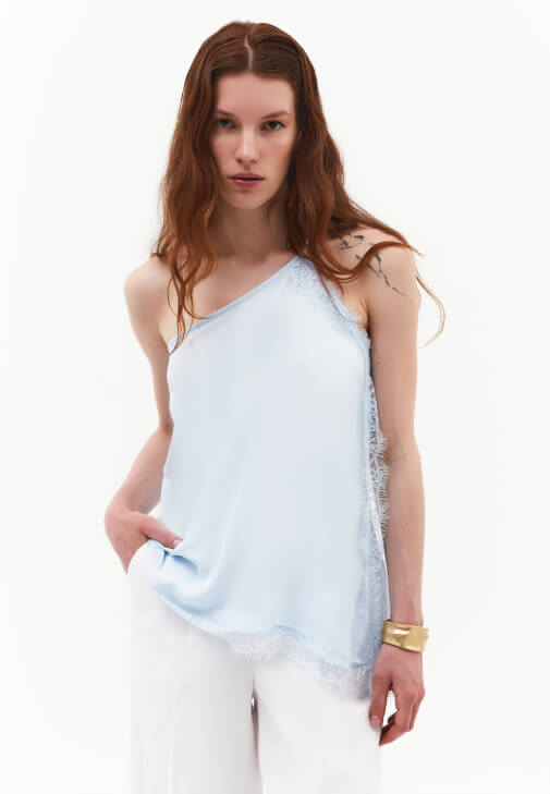 Mavi Dantel Detaylı Bluz ( TENCEL™ )