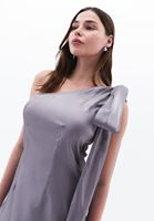 Bayan Gri Modal Tek Omuzlu Saten Elbise