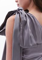 Bayan Gri Modal Tek Omuzlu Saten Elbise