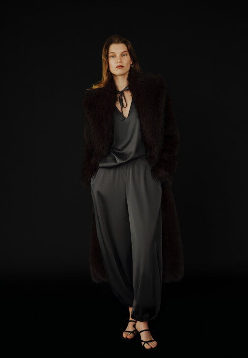 Gri Büzgülü Saten Balon Pantolon