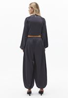 Bayan Gri Büzgülü Saten Balon Pantolon