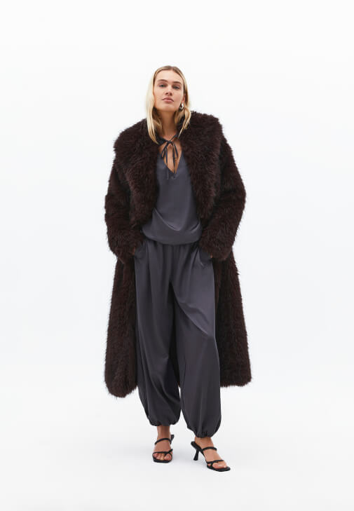 Gri Büzgülü Saten Balon Pantolon