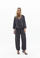 Bayan Gri Büzgülü Saten Balon Pantolon