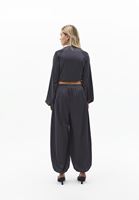 Bayan Gri Büzgülü Saten Balon Pantolon