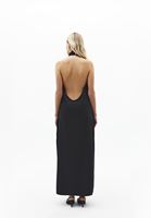 Bayan Siyah Sırt Dekolteli Saten Elbise