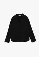 Bayan Siyah Düğmeli Saten Gömlek