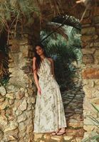 Bayan Çok Renkli Halter Yaka Uzun Elbise