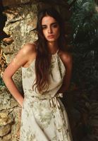 Bayan Çok Renkli Halter Yaka Uzun Elbise