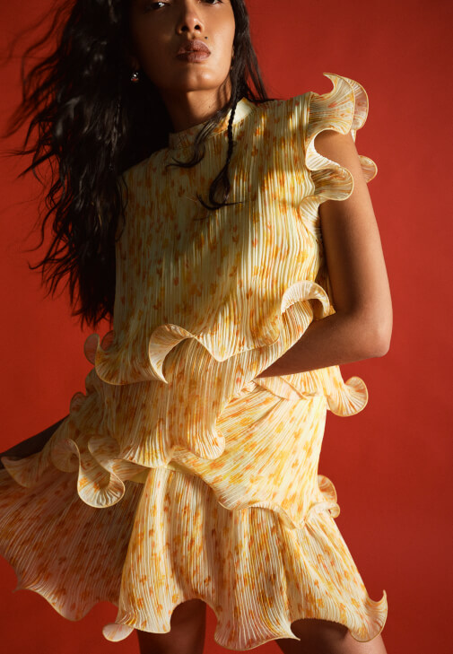 Çok Renkli Pileli Mini Elbise