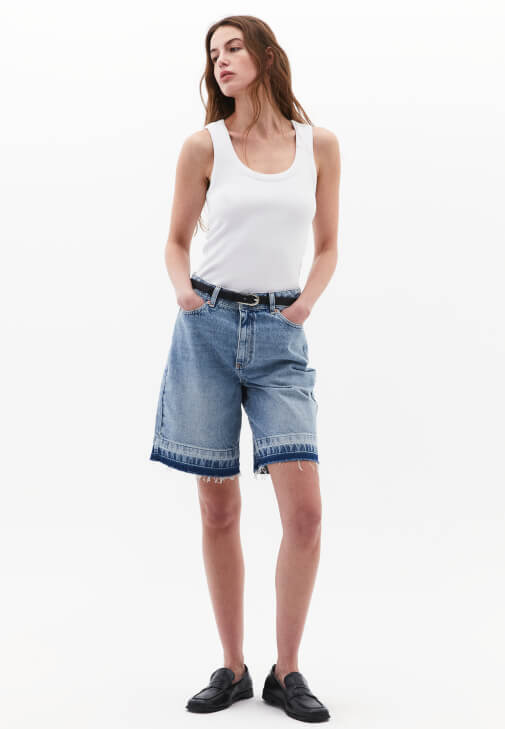 Mavi Orta Bel Bermuda Şort