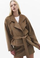 Bayan Kahverengi Kruvaze Süet Bomber Ceket