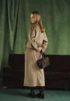 Bayan Kum Beji Yırtmaçlı Süet Midi Etek