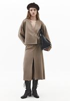 Bayan Kum Beji Yırtmaçlı Süet Midi Etek