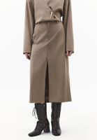 Bayan Kum Beji Yırtmaçlı Süet Midi Etek