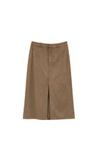 Bayan Kum Beji Yırtmaçlı Süet Midi Etek