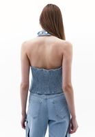 Bayan Mavi Nakışlı Denim Yelek