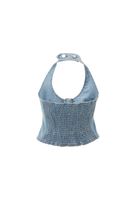 Bayan Mavi Nakışlı Denim Yelek