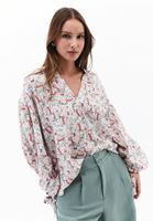 Bayan Çok Renkli Keten Karışımlı Oversize Bluz ( TENCEL™ )