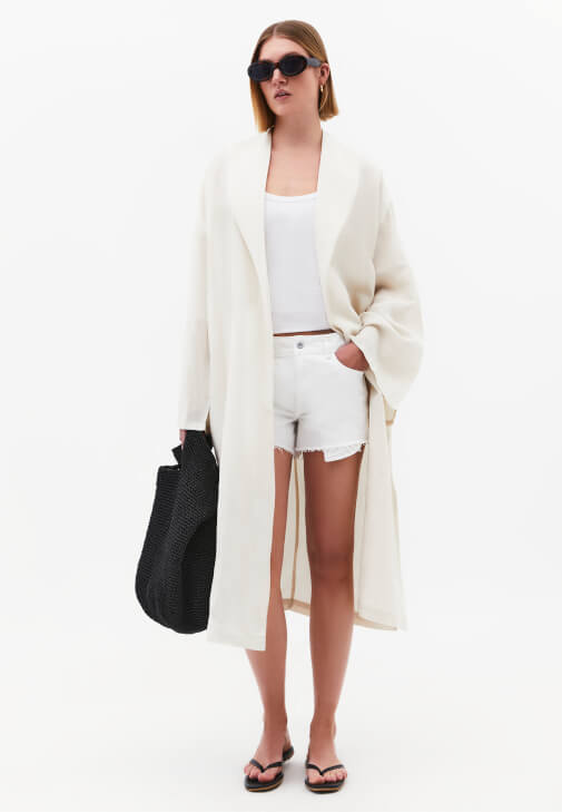 Keten Kimono ve Uzun Elbise Kombini