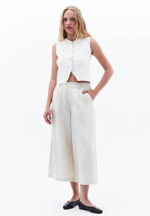 Krem Keten Karışımlı Culotte Pantolon ( TENCEL™ )