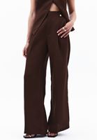 Bayan Kahverengi Keten Karışımlı Wide-Leg Pantolon ( TENCEL™ )