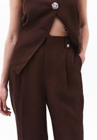 Bayan Kahverengi Keten Karışımlı Wide-Leg Pantolon ( TENCEL™ )