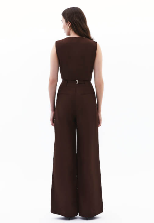 Keten Bol Paça Pantolon ve Keten Yelek Kombini