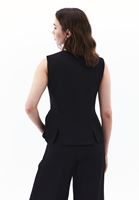 Bayan Siyah Keten Karışımlı Düğmeli Yelek ( TENCEL™ )