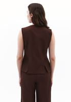 Bayan Kahverengi Keten Karışımlı Düğmeli Yelek ( TENCEL™ )